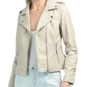 Bod & Christensen Cream Leather Jacket Size 2XL Cream